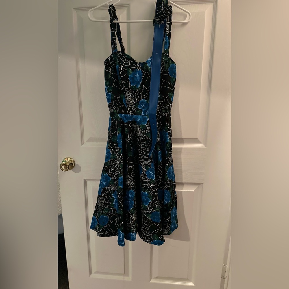 Vixen by Micheline Pitt blue roses spiderweb dress size small